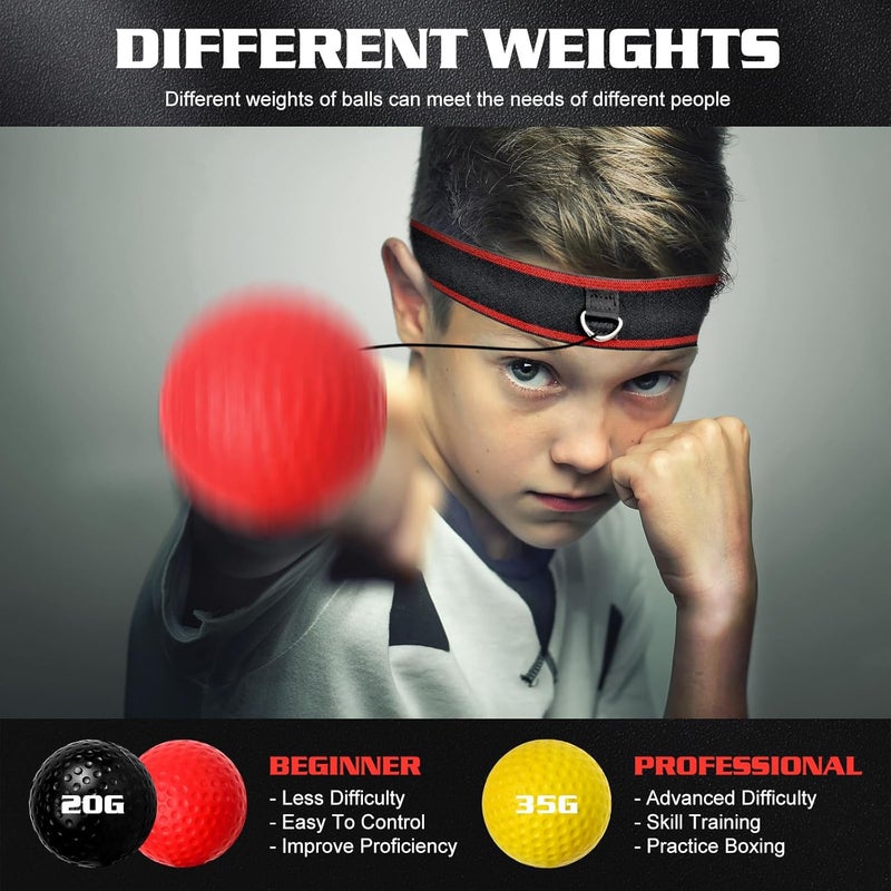 KTEBO ® Boxing Reflex Ball Headband Set - Includes 4 Different Balls and 2 Adjustable Headbands for Beginner Proficiency Improvement, Great Boxing Equipment - Image 3